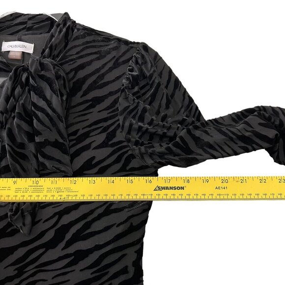 Calvin Klein Womens 4 Black Velvet Burn Out Zebra Print Long Sleeve Retro Dress - Picture 12 of 16